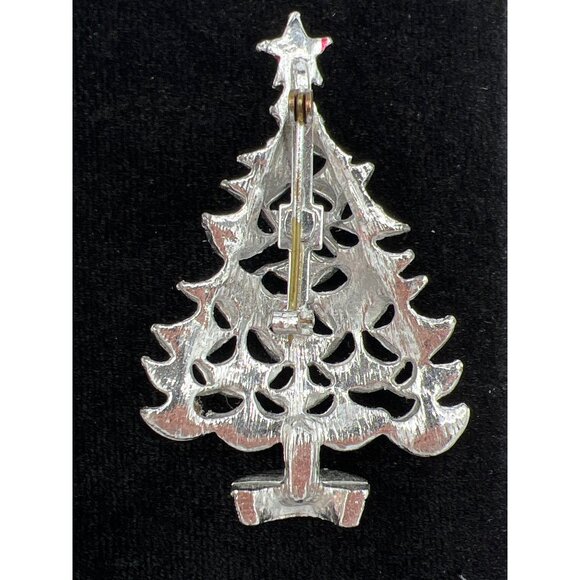 Vintage Christmas Tree Pin Brooch With Rhinestones & Red Star - Picture 3 of 4